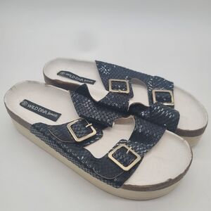 Wild Diva Lounge Womens Jacelyn Slides Sandals Black Embossed Double Strap 10